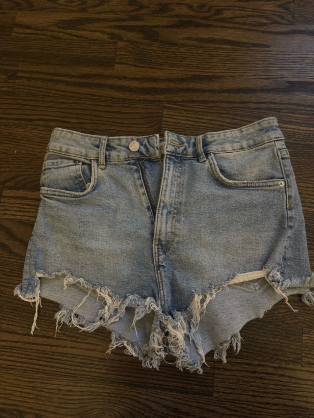 Zara Light Blue Distressed Denim Cutoff Shorts